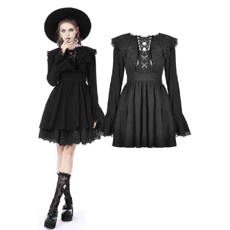 Women's Outdoor Dresses Women's Gothic Flared Sleeved Lace Splice Dress