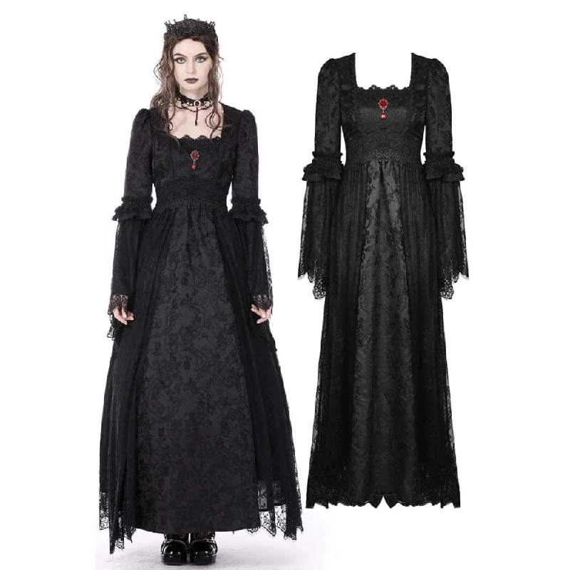 Dressy Evening Dresses Women's Gothic Floral Embroidered Lace Splice Wedding Dress