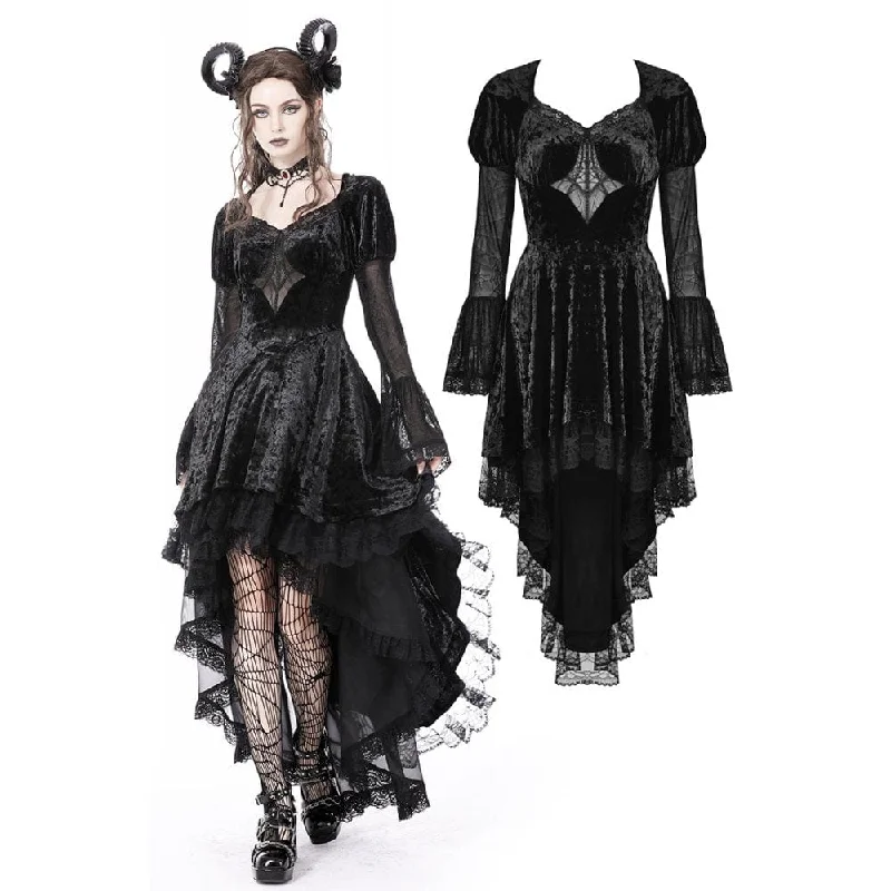 Comfortable Casual Dresses Women's Gothic Irregular Lace Layered Velvet Dress