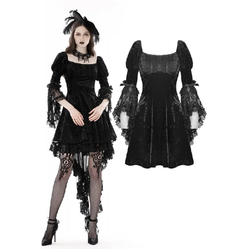 Soft Cotton Dresses Women's Gothic Lace Sleeved Velvet Dress