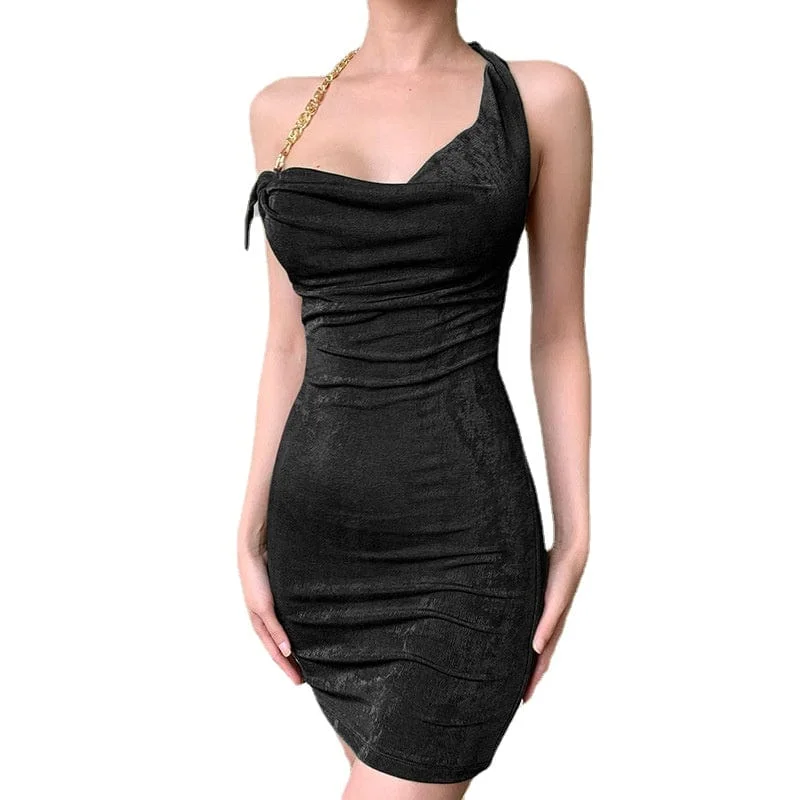 Women's Holiday Dresses Women's Punk Metal Chain Backless Halterneck Wrapped Dress