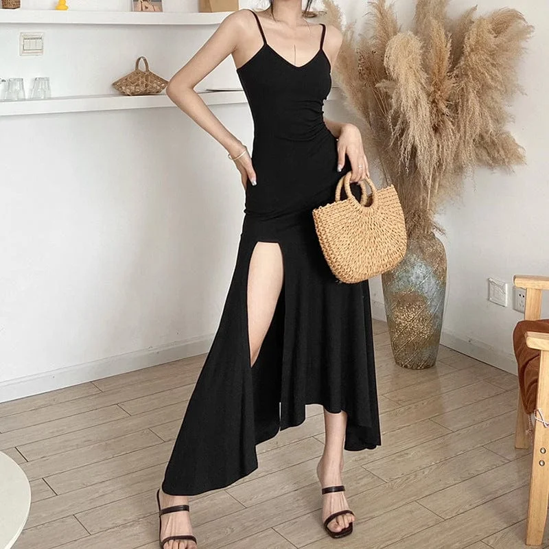 Soft Cotton Dresses Women's Punk Side Slit Fishtail Slip Dress