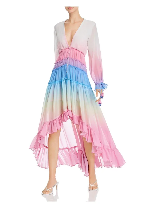 Casual Day Dresses Womens Ruffled Ombre Maxi Dress