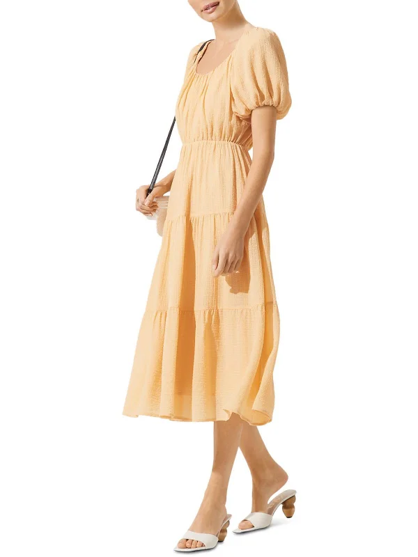 Elegant Evening Gowns Womens Tiered Short Sleeves Midi Dress