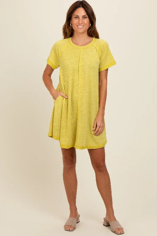 Women's Outdoor Dresses Yellow Heather Ribbed Cut Seam Dress